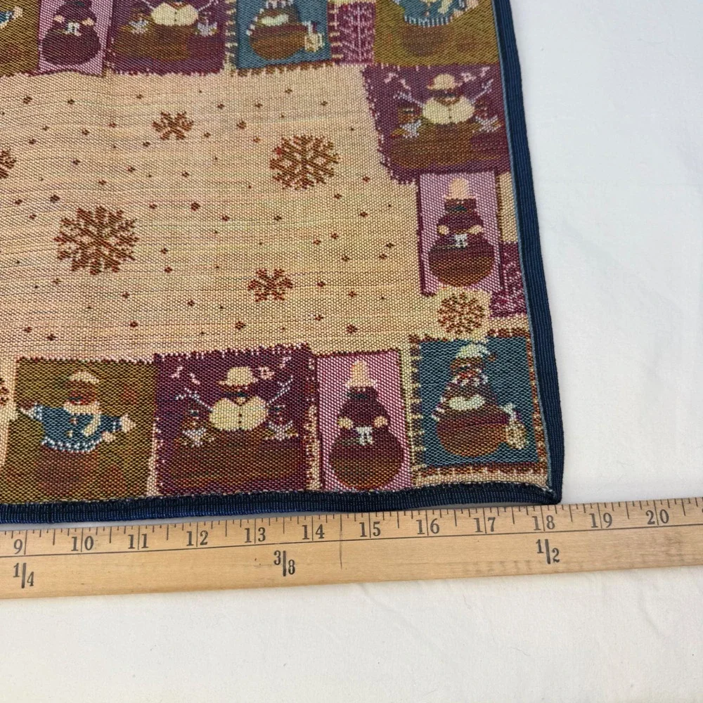 Vintage Woven Tapestry Snowman Placemats Blue Winter Holiday Set of 2